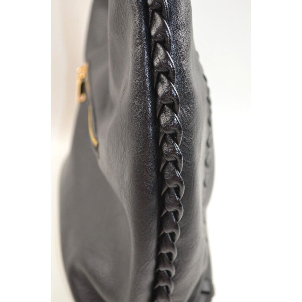 Moda Luxe Black Leather Hobo Shoulder Bag with Braided Detail - Picture 5 of 13